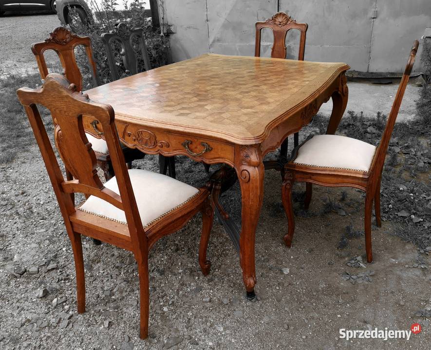 Francuski stół z 5 krzesłami ok1900 r renowacja Wałbrzych