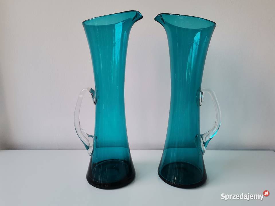 Stary niebieski dzbanek wazon 2 sztuki huta śląskie Katowice