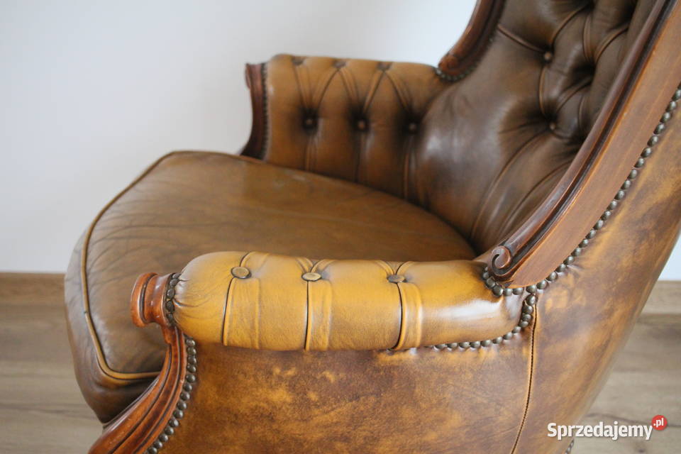 Fotel barokowy pięknie zdobienie SKÓRA śląskie Pszczyna