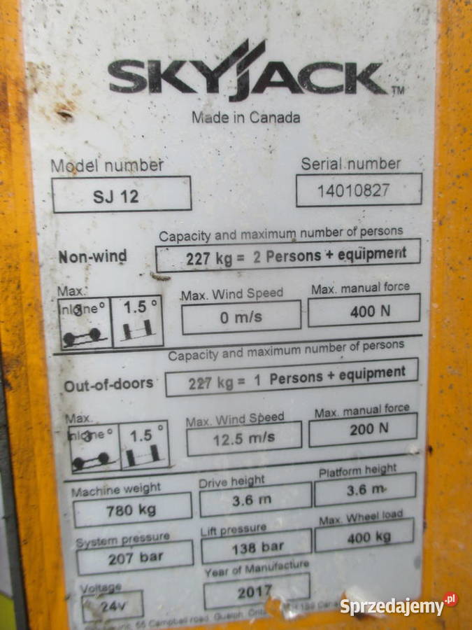 Podnośnik koszowy masztowy 55 m Skyjack SJ12 Dźwigi, podnośniki Pleszew