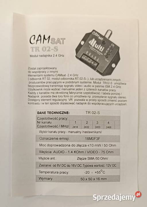 MODUŁ NADAJNIKA CAM SAT TR 02S ODBIORNIKA CAM Pozostałe Szczecin