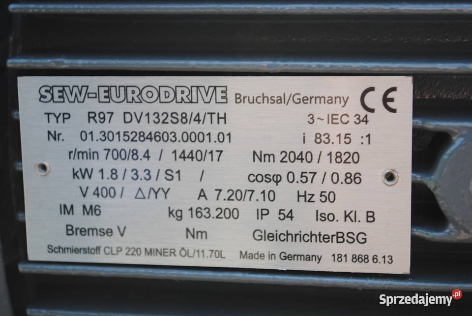 Motoreduktor dwubiegowy 1833kw 8417obrmin firmy Kargowa sprzedam