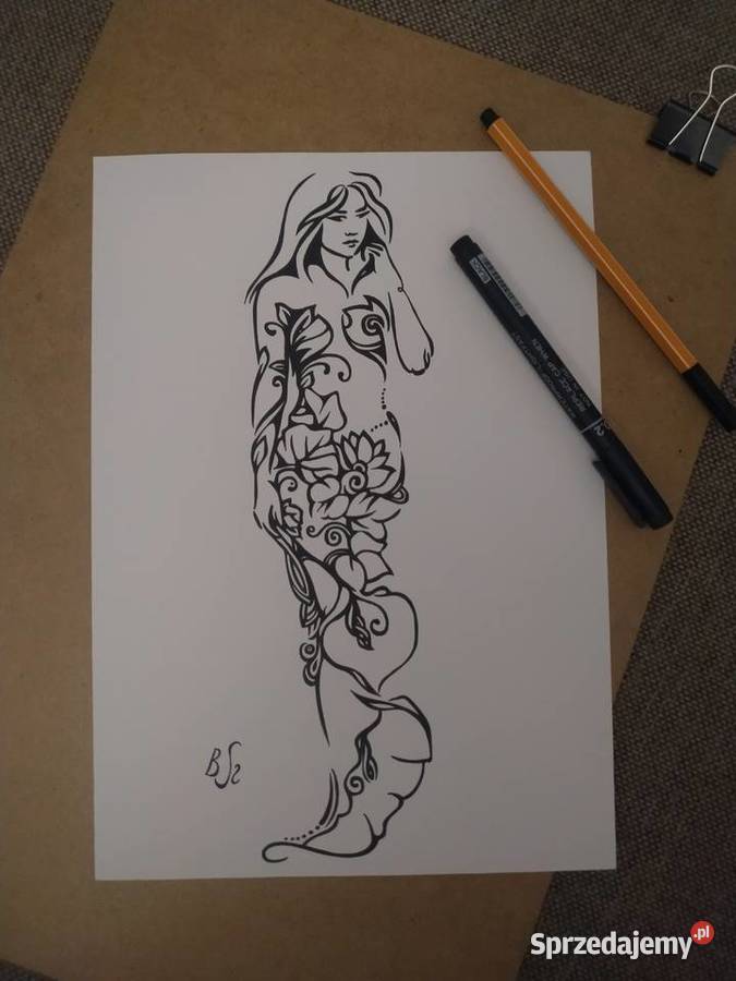 Rysunek kobietakwiat cienkopis A4 250gm2 Malarstwo Warszawa