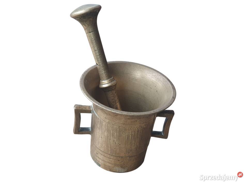 Stary mosiężny moździerz kuchenny sygnowany lata śląskie Cieszyn