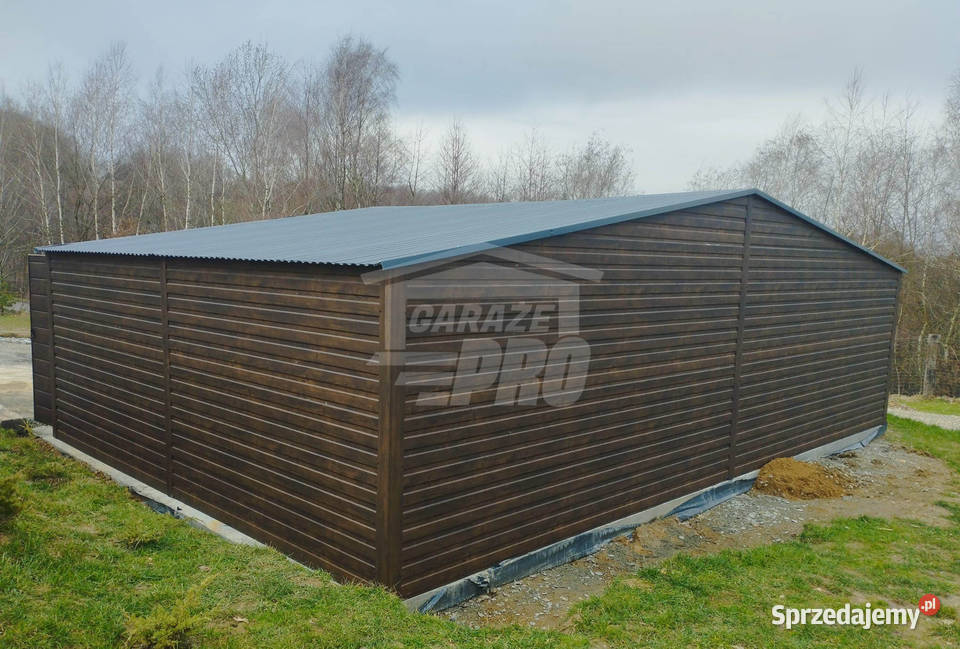 Garaż blaszany 9x6 2x Brama uchylna Ciemny Domki narzędziowe Konin