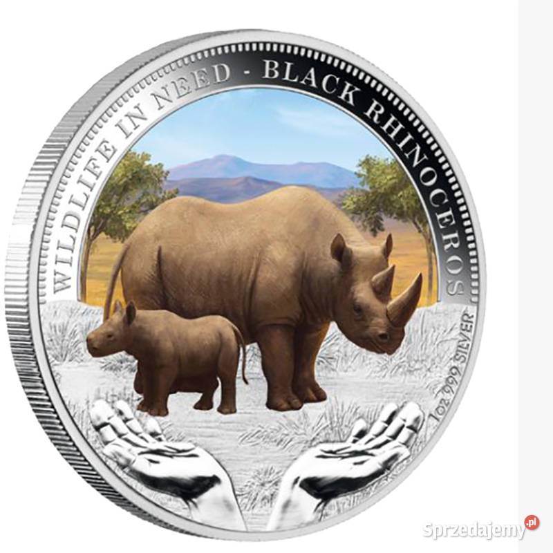 Nosorożce Srebrna moneta kolekcjonerska z serii Pozostałe Warszawa sprzedam