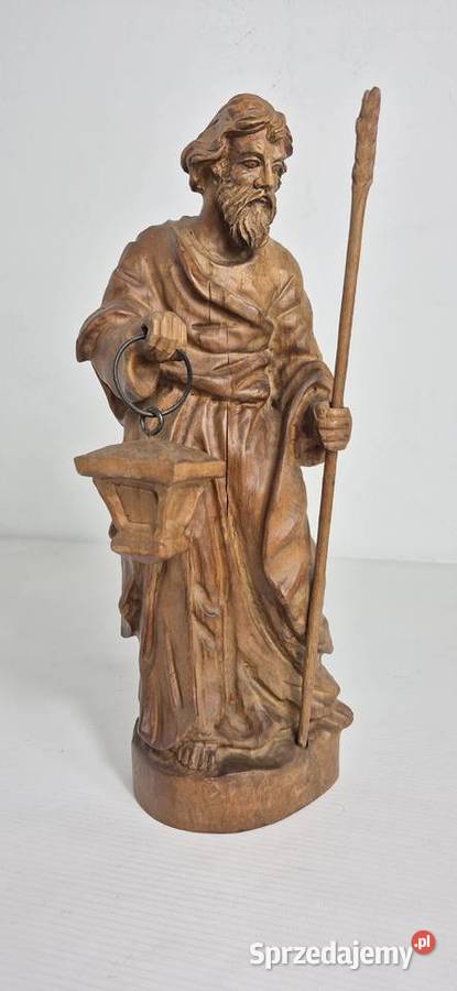 Stara rzeźba drewniana Św Józef z lampionem i lubelskie Biłgoraj