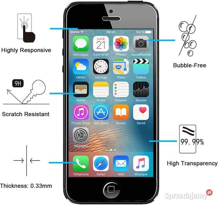 SZKŁO HARTOWANE FOLIA OCHRONA 9H DO IPHONE 5 5S Akcesoria GSM Cieszyn