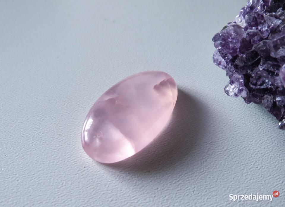 Miedziany wisiorek kwarc różowy rękodzieło Wieliczka