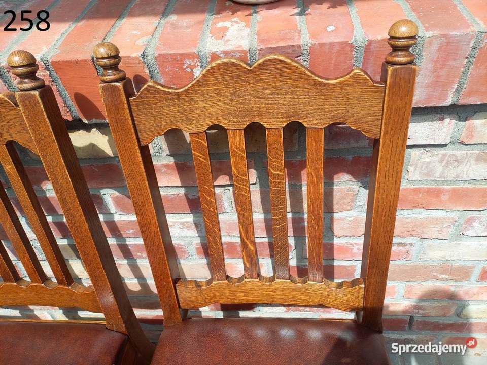 Krzesła dębowe drewniane ze skórzaną tapicerką 4 Gawroniec