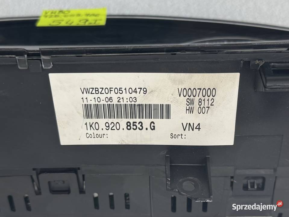 LICZNIK ZEGARY VOLKSWAGEN GOLF V PLUS 1K0920853G Warszawa sprzedam