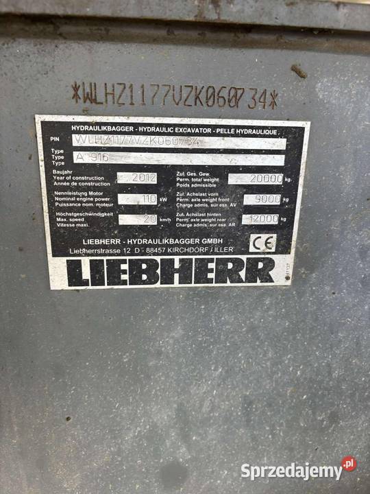 Liebherr A 916 2012r 7500 MTH Koparki łódzkie