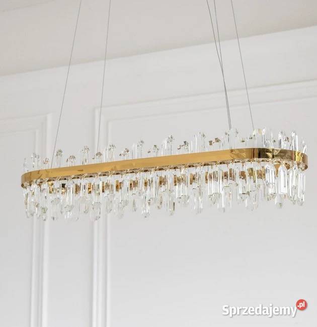Żyrandol kryształowy złoty podłużny stół Warszawa