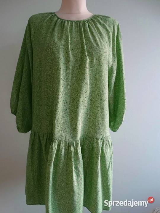 Sukienka HM Trapezowa Limonkowy Kolor Drobne Łomża