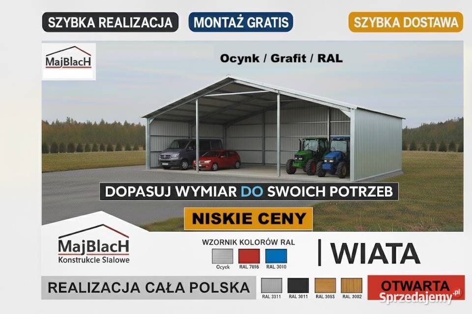 Garaż Ocynkowany kolory RAL Blaszak Zadaszenie 80m2 Busko-Zdrój