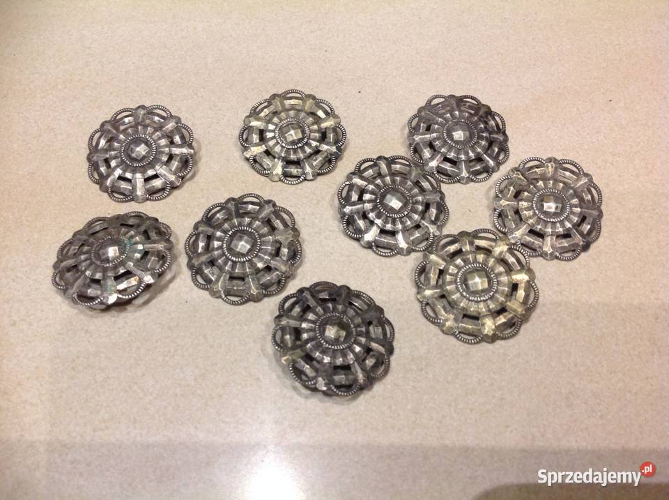 Duże Srebrne Ażurowe Guziki Vintage 9 Metalowe lubuskie Nowa Sól
