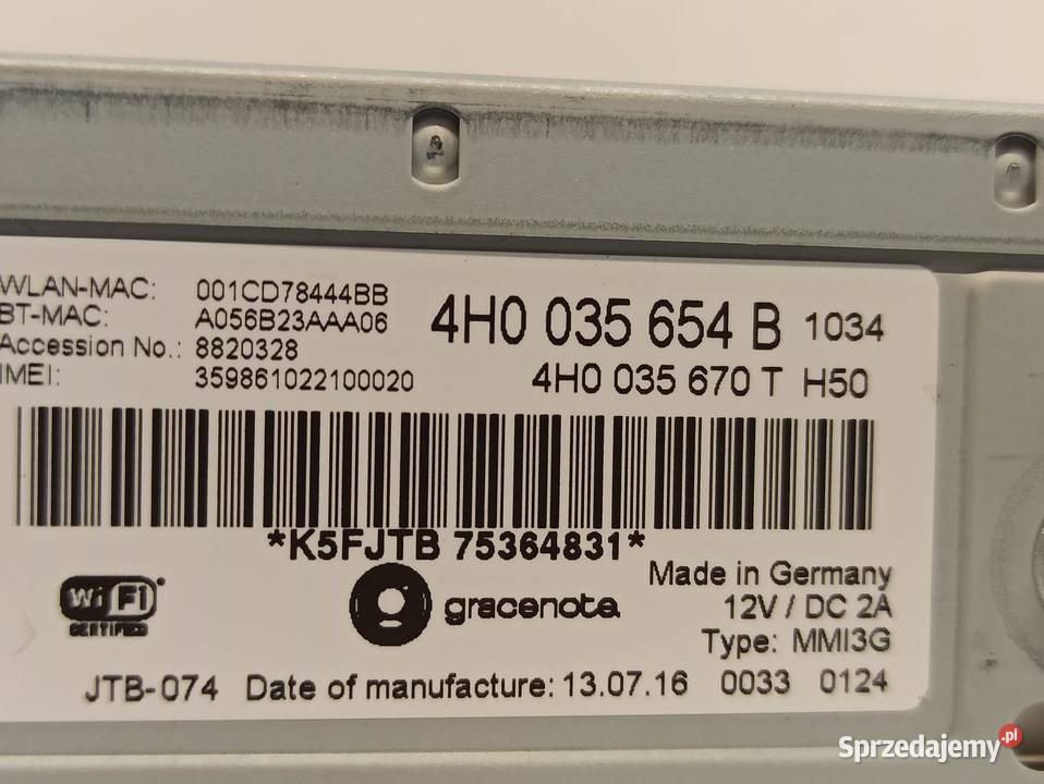 AUDI A8 D4 JEDNOSTKA NAWIGACJI MMI 4H0035654B osobowe