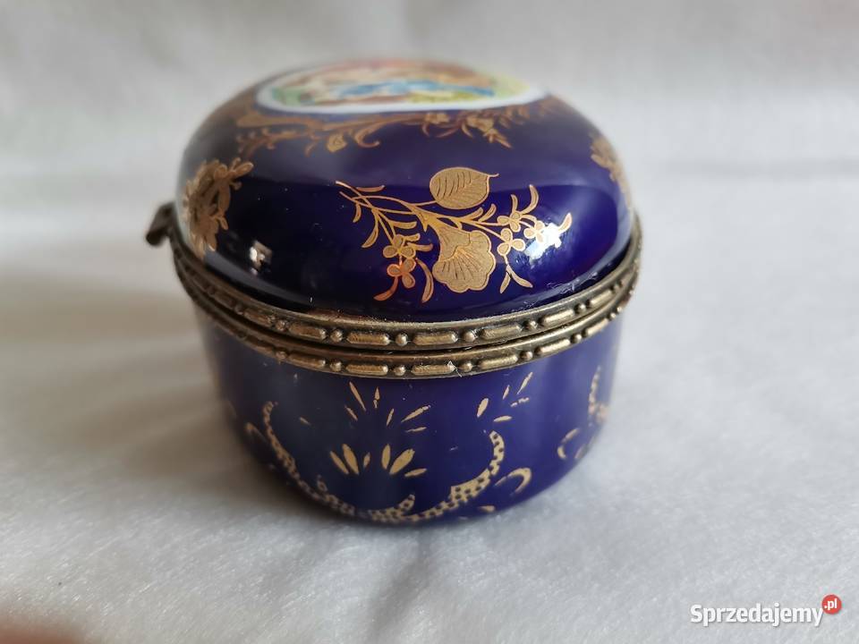 Stara szkatułka puzderko porcelana kobaltowa 3 śląskie Katowice