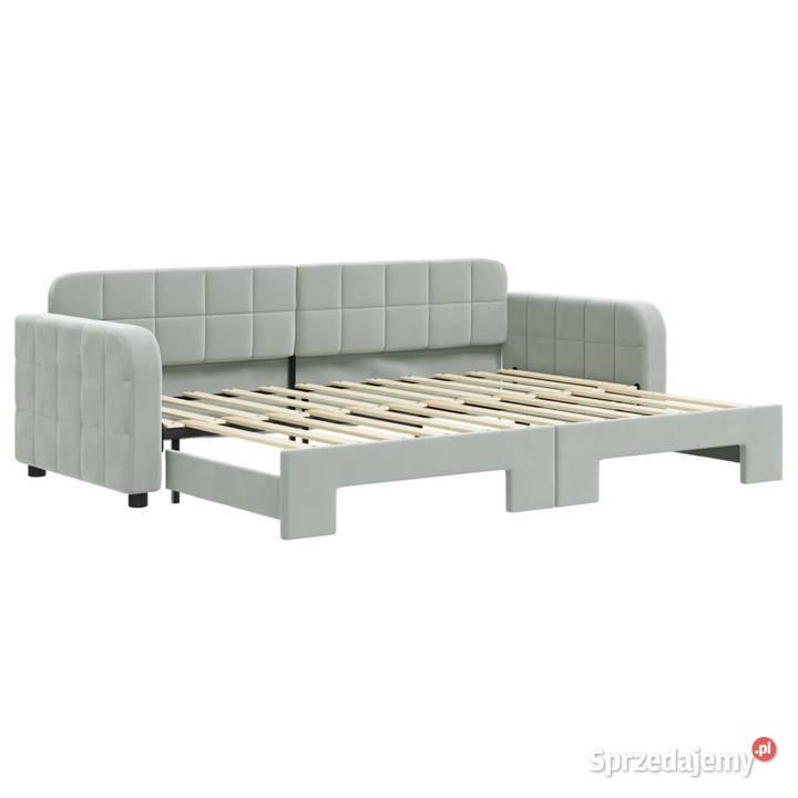 Sofa rozsuwana jasnoszara aksamit 80x200 91cm Łóżka Warszawa