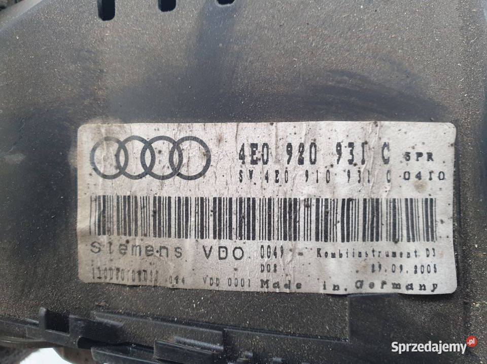 LICZNIK ZEGAR AUDI A8 42 TDI 4E0920931C osobowe Motoryzacja kujawsko-pomorskie Lipno