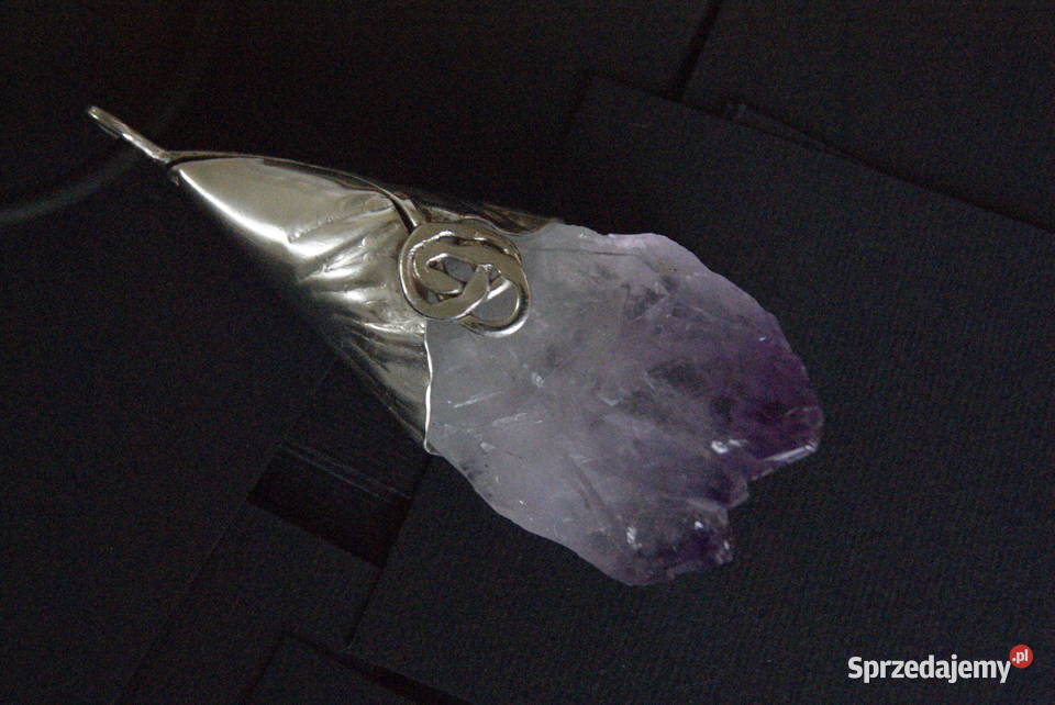 Duży wisior z naturalnym ametystem srebro 999 Łódź