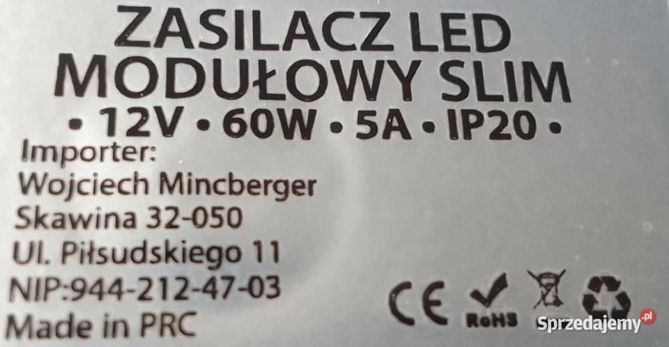 Zasilacz LED modułowy Slim 12V 60W 5A IP20 BERGE Rewal
