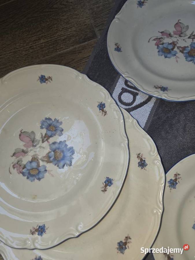 Talerze Tułowice PRL Niebieskie Kwiaty Vintage