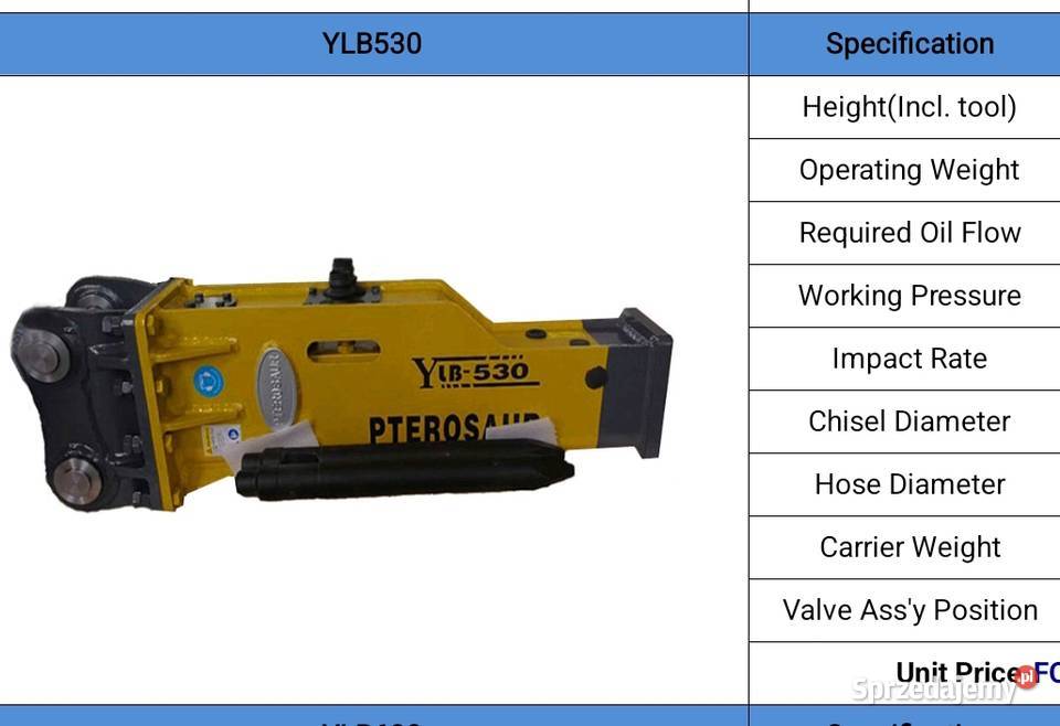 Młot udarowy do minikoparki 12t do 3t Pozostałe Biłgoraj