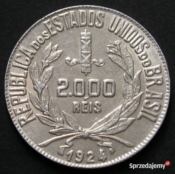 Brazylia 2000 reis 1924 SREBRO stan 12 łódzkie Łódź