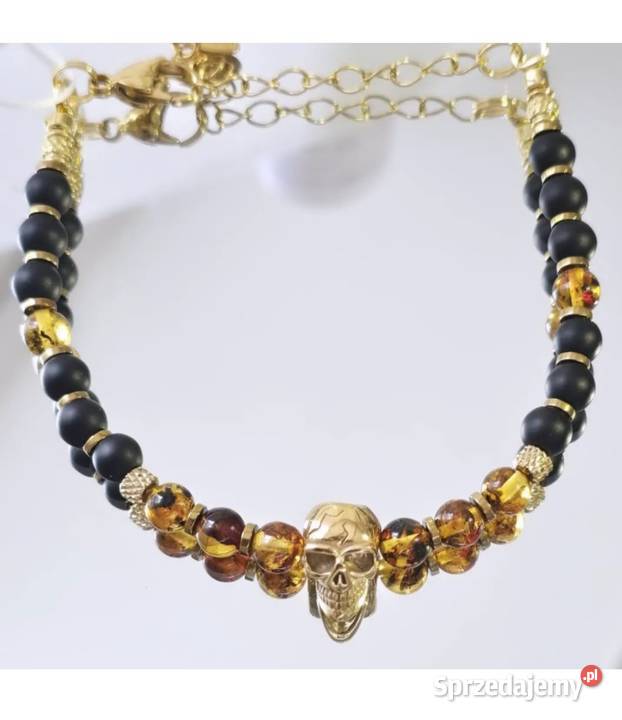 BRANSOLETKA CZASZKA STAL SZLACHETNA 316L ZŁOTY Biżuteria Warszawa