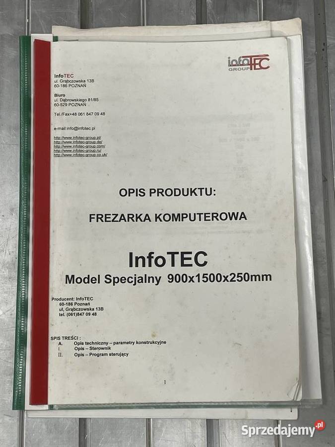 Frezarka CNC InfoTEC 900 1500 mm przemysłowy Produkcja dolnośląskie Bogatynia
