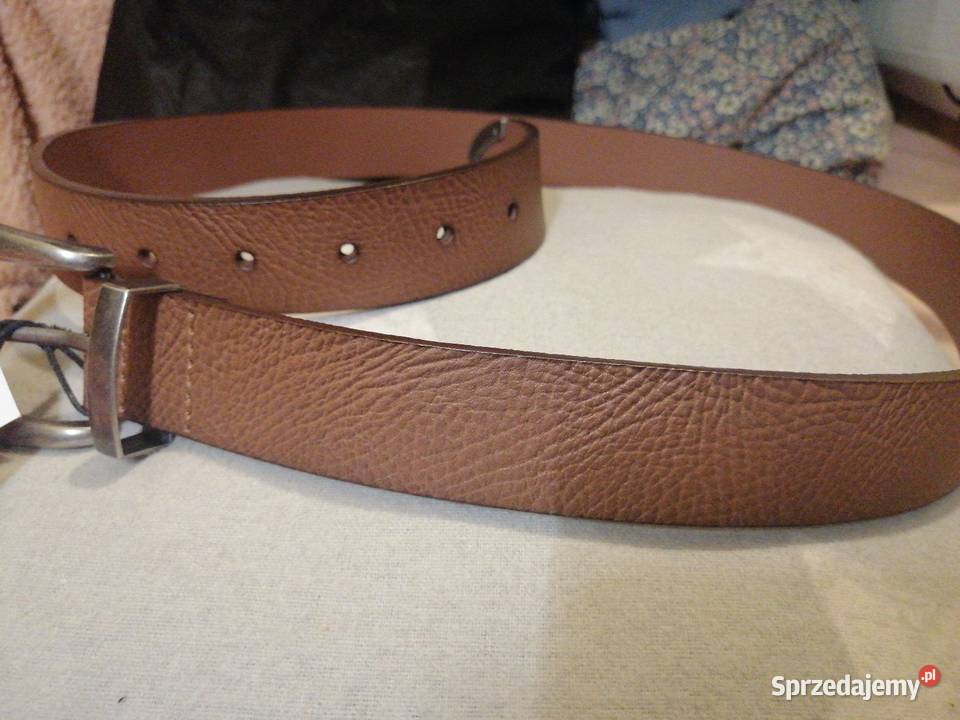 Nowy z metką SKÓRZANY brązowy pasek SKÓRA brązowy/beżowy Leszno