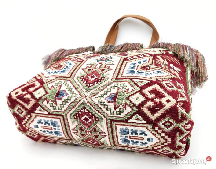 Torebka duża bawełniana tkana AZTEC frędzle a4 pomorskie Gdańsk sprzedam