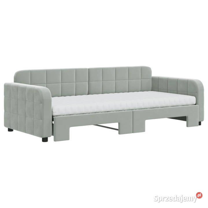 Sofa rozsuwana z materacami jasnoszara aksamit Warszawa