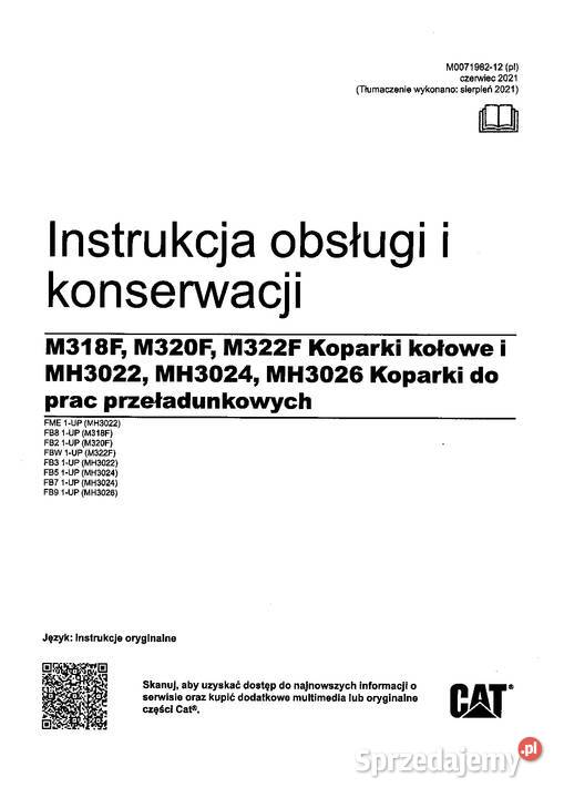 CATERPILLAR M318F M320F M322F Instrukcja obsługi Rok wydania 2021