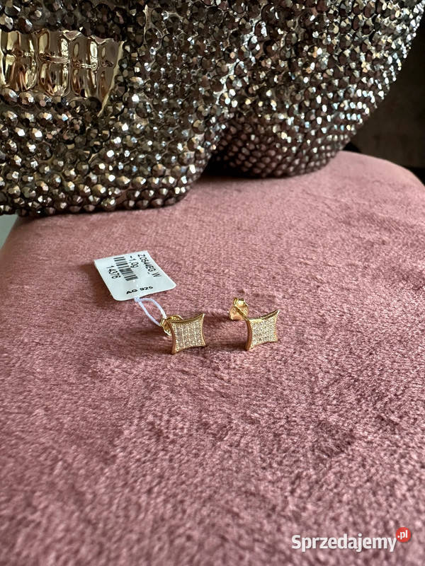 Nowe kolczyki pozłacane srebro 925 kwadrat