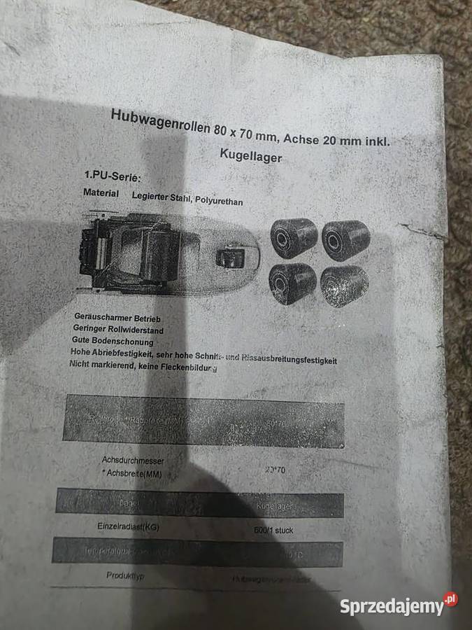 Zestaw 4 rolek do paleciaka 80x70 mm poliuretan Sandomierz