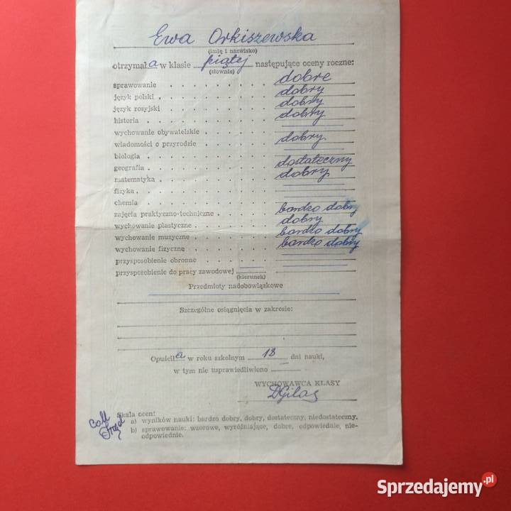 1723 Świadectwa Szkolne Orkiszewska Szczecin