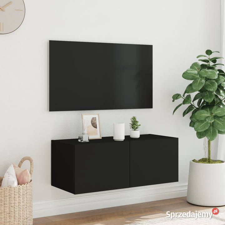 Ścienna szafka TV z LED czarna 80x35x31 WM837283 sprzedam