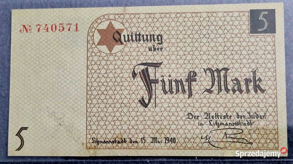 Banknoty Getta 5 Marek x 2 sztuki UNC i 2 Sosnowiec