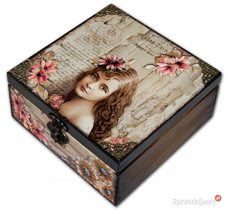 SZKATUŁKA pudełko drewniane VINTAGE GIRL 20X20 kujawsko-pomorskie Bydgoszcz