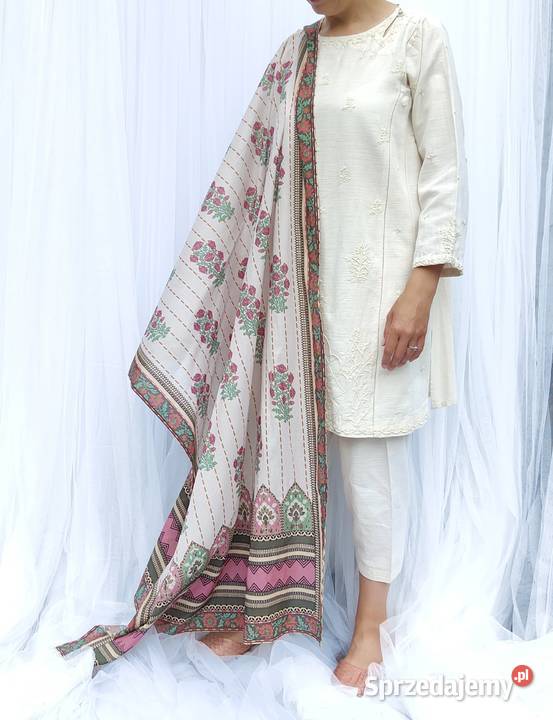 Duża chusta szal dupatta kwiaty bawełna orient Dla kobiet Szczecin sprzedam