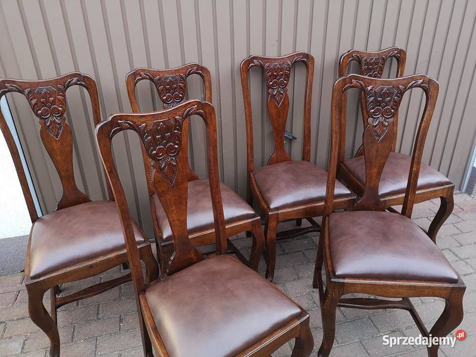 Krzesła Dębowe Wysokie Stare Antyk Komplet 6 Swarzędz