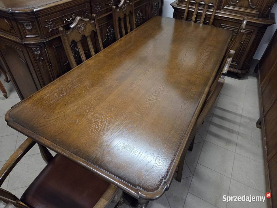 Rzeźbiony zestaw 100 dębowy do jadalni komoda