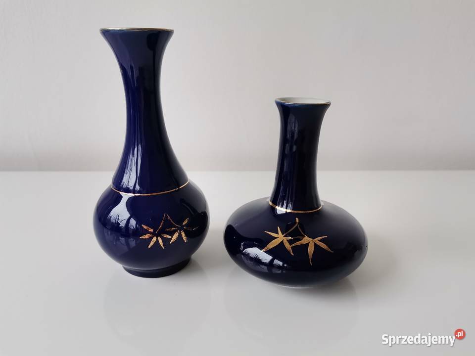 Stary niebieski kobaltowy wazon 2 sztuki śląskie Katowice
