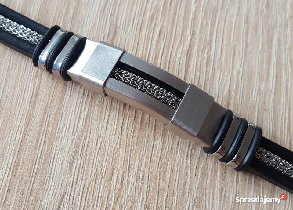 132 Nowa bransoletka męska czarno srebrna
