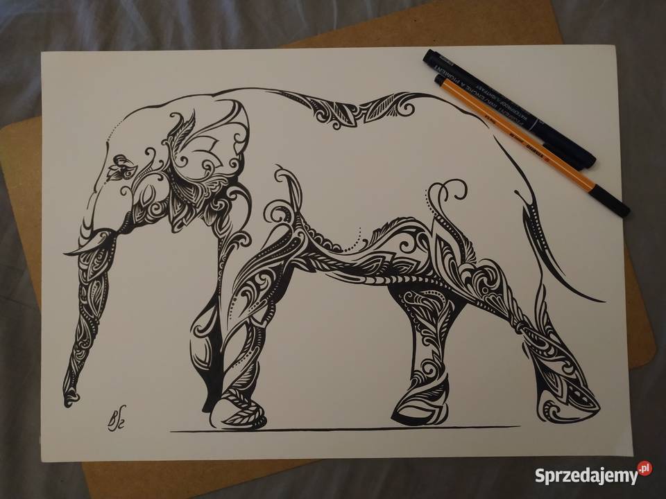 Rysunek słoń indyjski cienk blok t A3 250 gm2 sprzedam