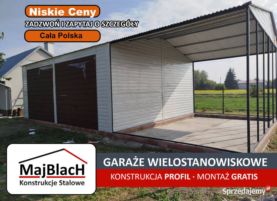 Garaż Blaszany BIAŁY zadaszenie boczne Garaże 263zł/m2 Tarnów