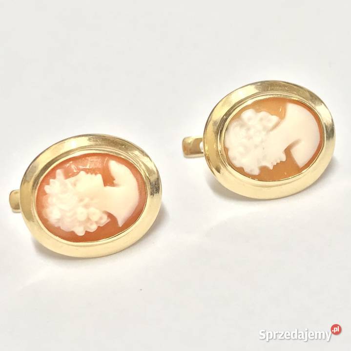 Złote kolczyki 14K 585 z ręcznie rzeźbioną kameą Kolczyki Warszawa