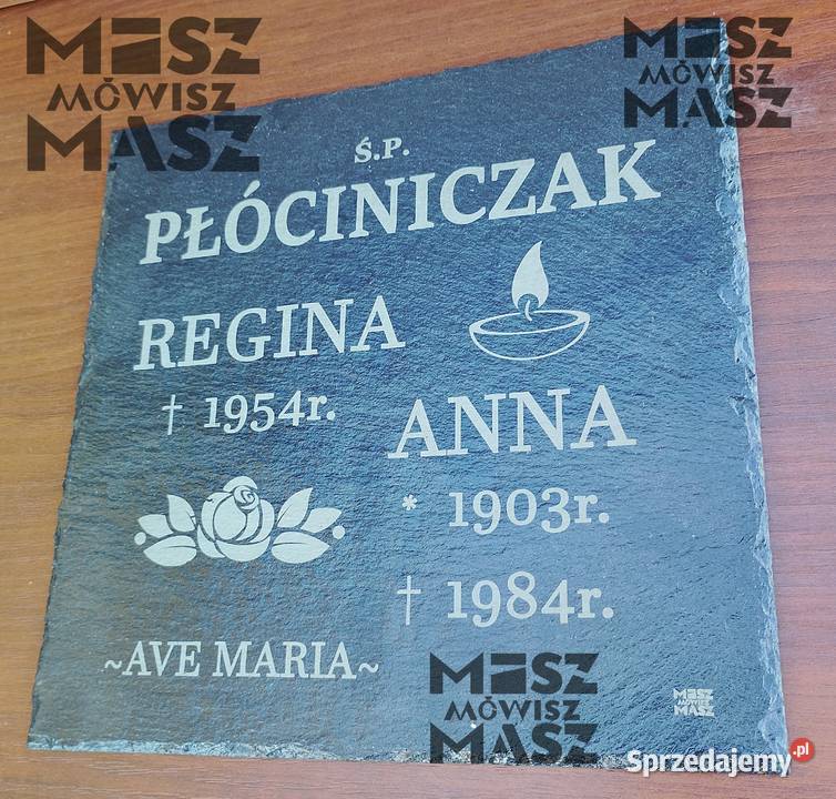 Nagrobek tablica 25x25 z łupka grawer tanio Racot sprzedam